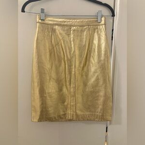 Amen Wardy Womens Vintage Metallic Gold Leather Straight Pencil Skirt Sz S